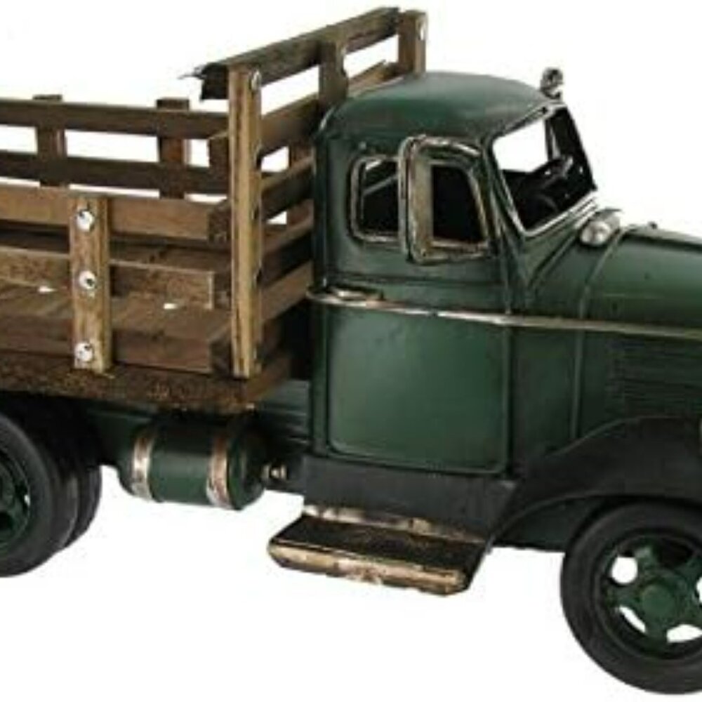 Green Truck with Wooden Flat Bed Decor